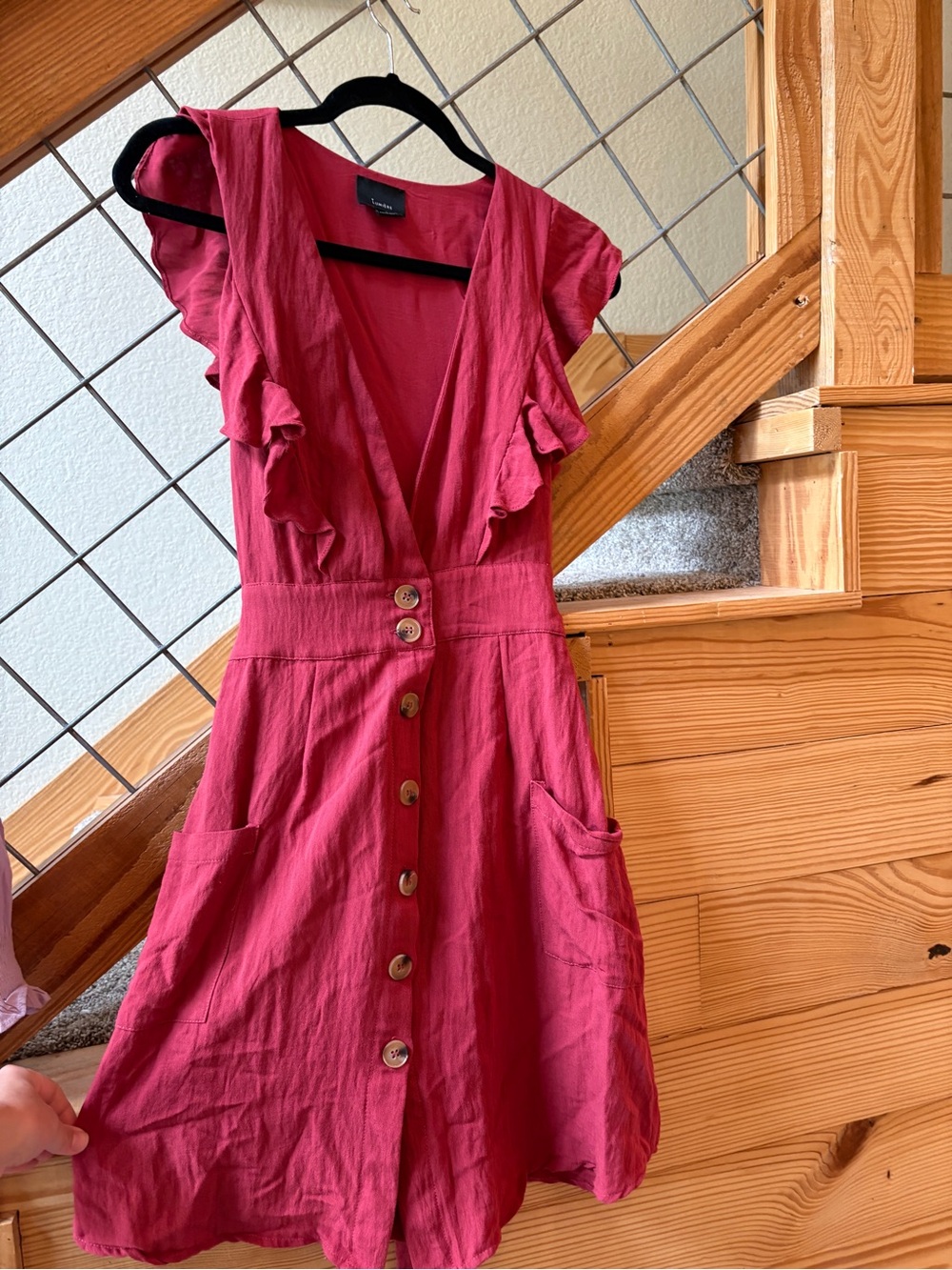 Button-Front Ruffle Sleeve Dress